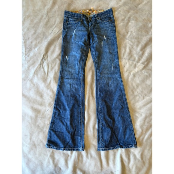 PAIGE Denim - Paige Laurel Canyon Petite Bootcut Jeans Size 26 Medium Wash Distressed Low Rise